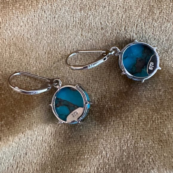 Sterling Silver Turquoise Dangle Drop Earrings - Picture 3 of 4